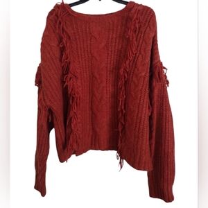 Forever 21+ cozy Orange crew neck sweater with fringe size 3X